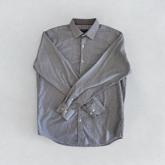 Bugatchi Mens Classic Fit Cotton Button Up Dress Shirt Blue White Pattern M - Picture 4 of 14